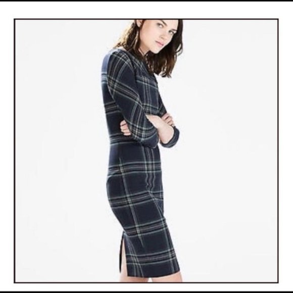 ZARA NWT S Navy Plaid Tartan Sheath Bodycon Dress - Picture 1 of 11